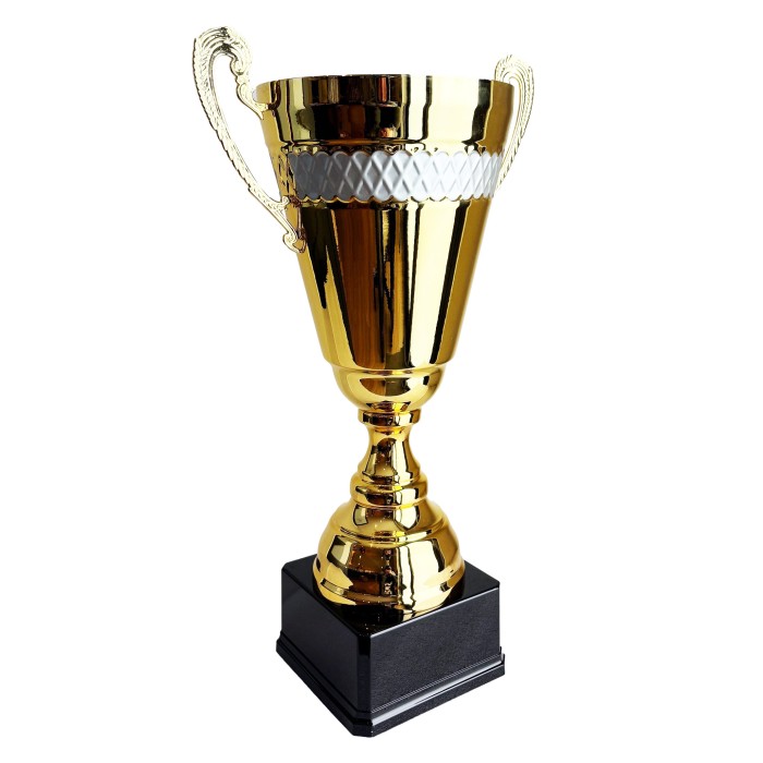 LARGE GOLD AND SILVER METAL HANDLED TROPHY CUP - 3 SIZES - 49CM to 59CM